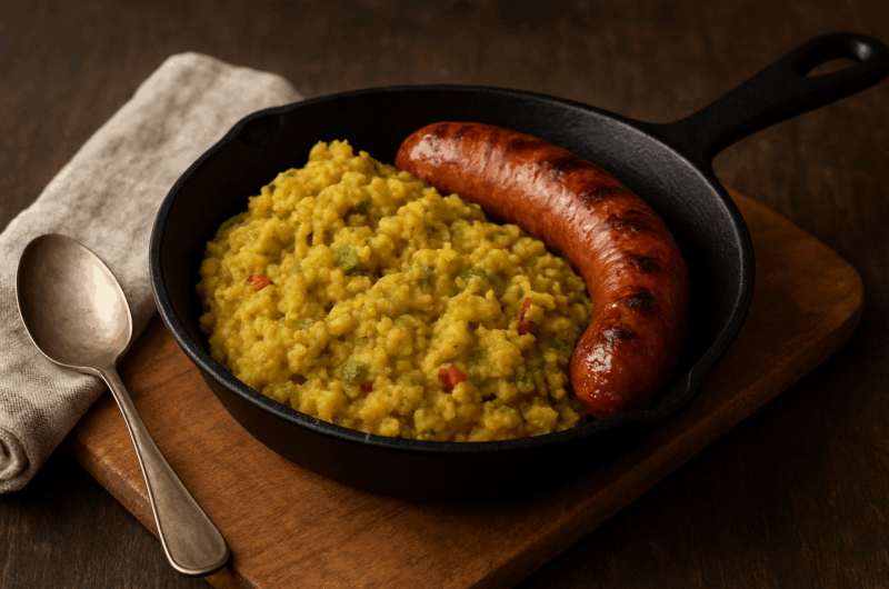 Een stoere, gebakken stamppot van spruiten, aardappels en kerrie — roergebakken met spek, ui, paprika en een scheut ABC-ketjap voor extra diepte. Comfortfood met een sissende twist.